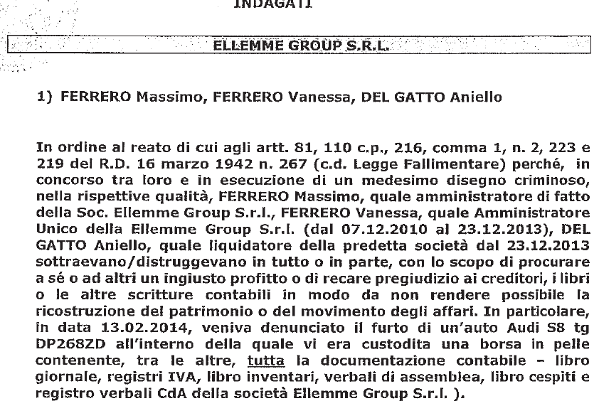 arresto ferrero sorace curatore ellemme