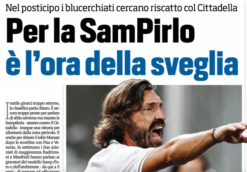 sampdoria cittadella pirlo tuttosport