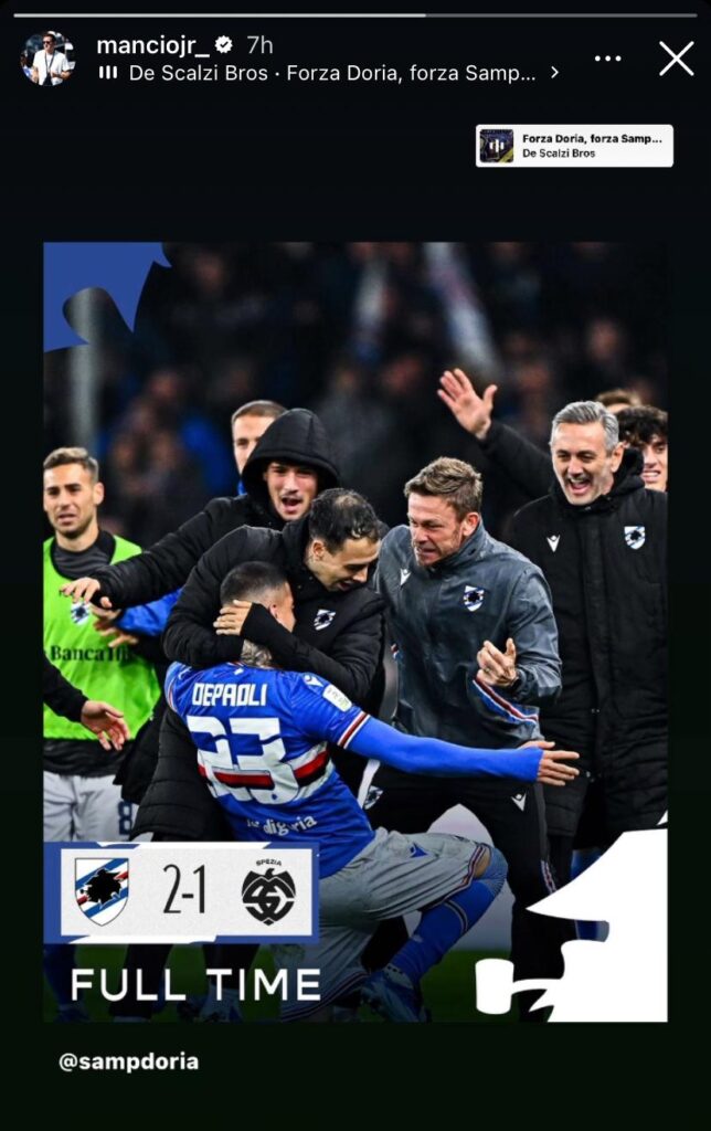 SOCIAL - Sampdoria, Andrea Mancini esulta sulle note di Forza Doria
