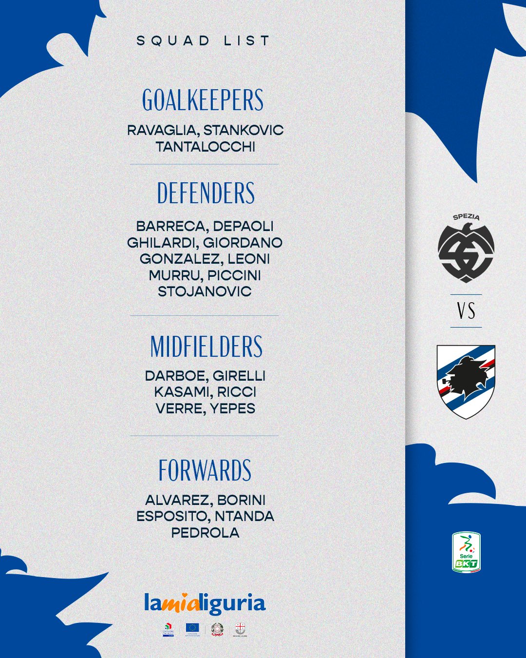 Convocati Spezia Sampdoria Pirlo Esposito