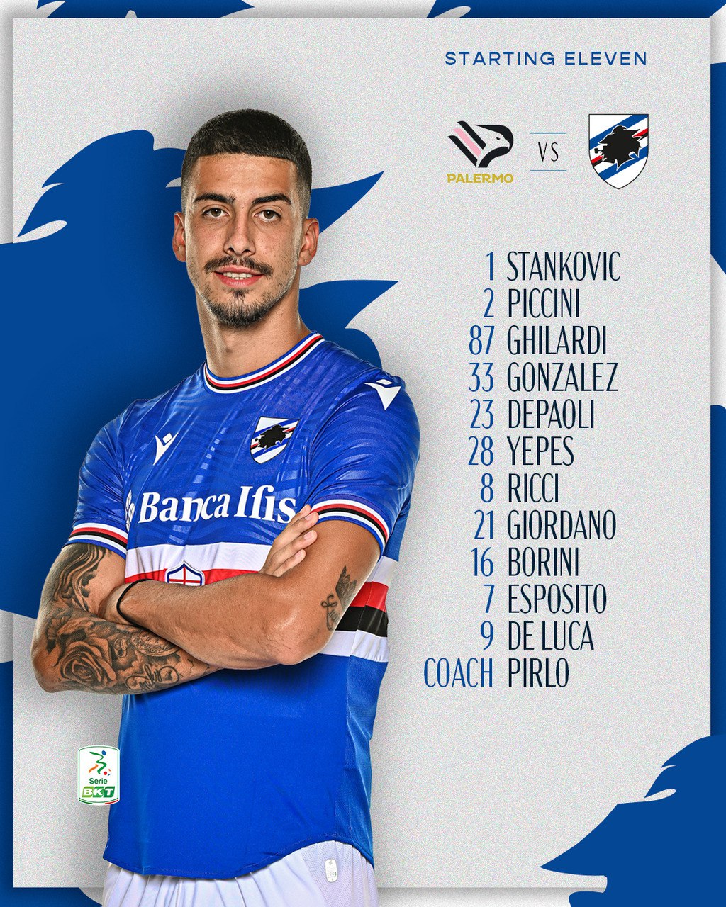 Formazione ufficiale Palermo Sampdoria Pirlo Ricci