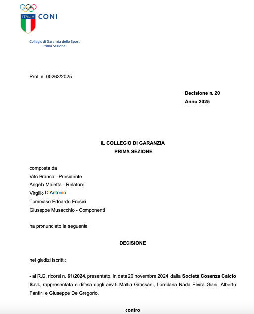 Serie BKT penalizzazione Brescia  Cosenza