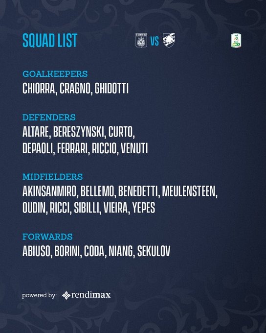 Convocati Catanzaro Sampdoria Alberico Evani Beruatto Oudin