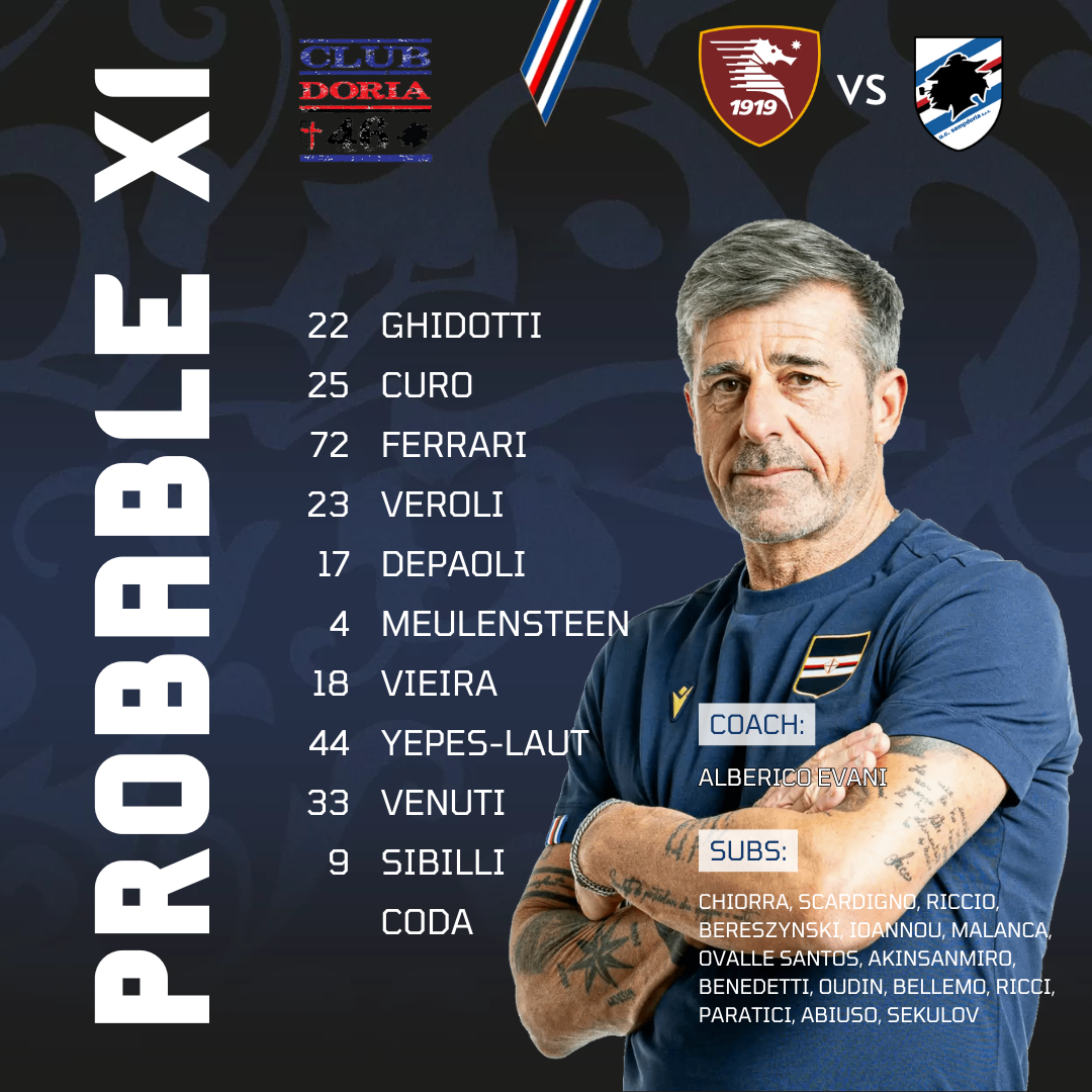 Probabile Formazione Salernitana Sampdoria Evani