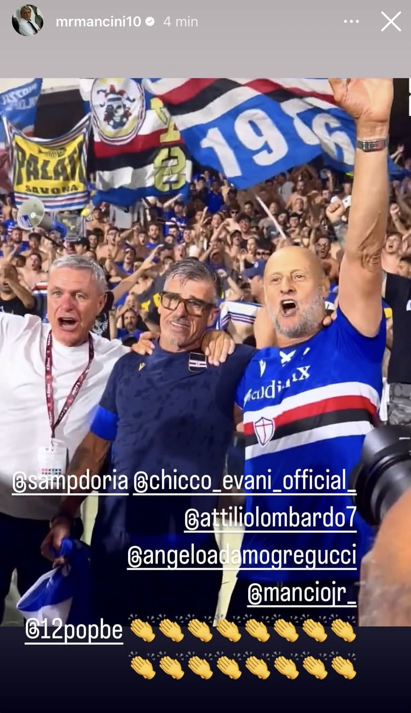 SOCIAL - Sampdoria, l'applauso di Roberto Mancini per i "suoi" uomini ...