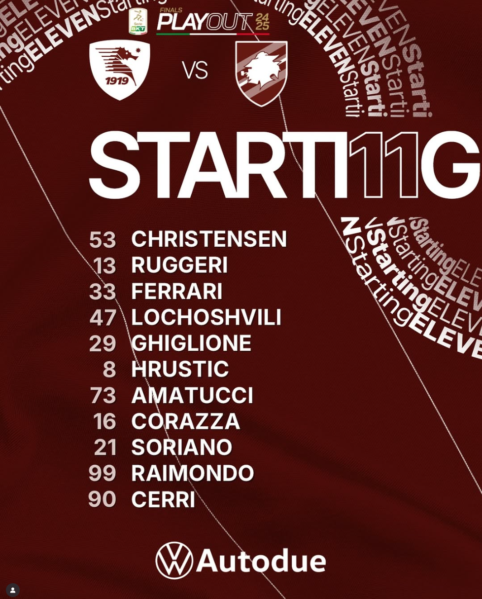 Formazione ufficiale Salernitana Sampdoria Pasquale Marino Soriano