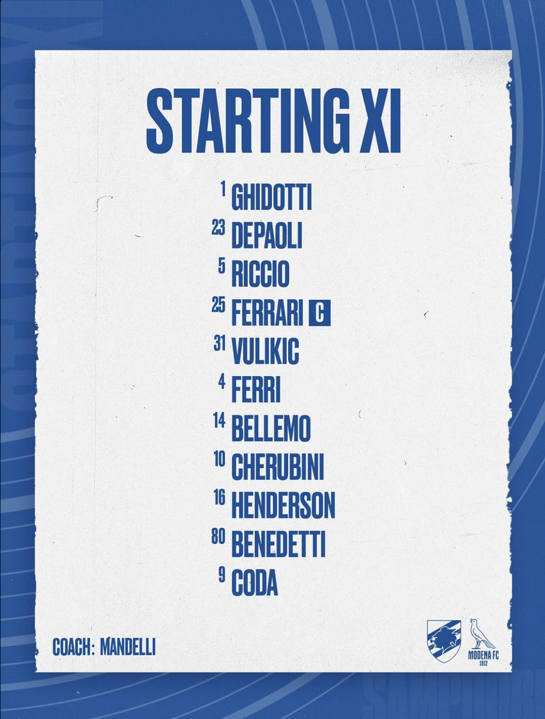 Formazione Ufficiale Sampdoria Modena