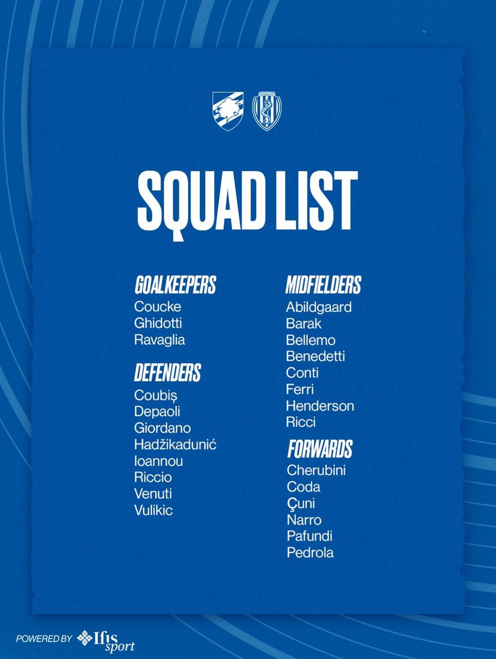 Convocati Sampdoria Cesena Donati Ferrari Coubis