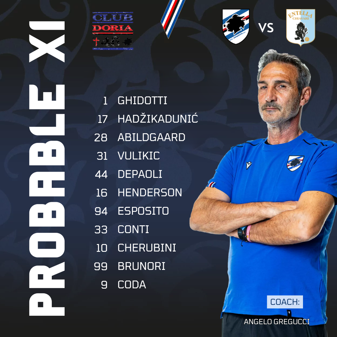 Probabile formazione Sampdoria Virtus Entella Esposito Ferrari Gregucci Foti