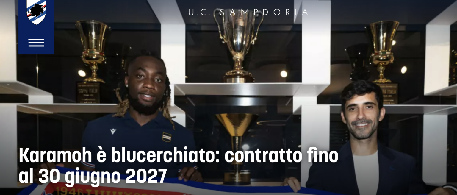 UFFICIALE Calciomercato Sampdoria Karamoh Corradi contratto