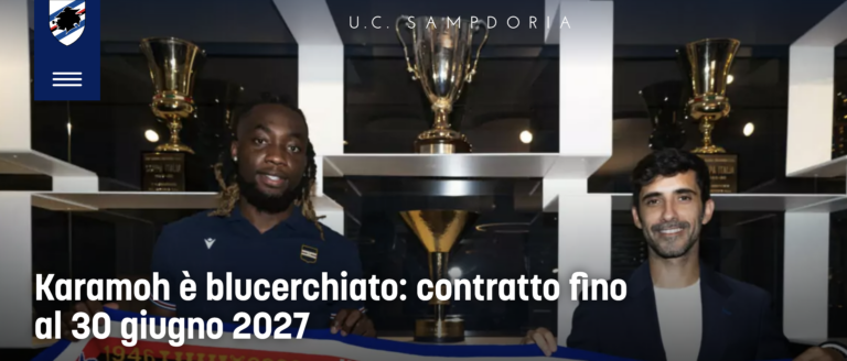UFFICIALE Calciomercato Sampdoria Karamoh Corradi contratto